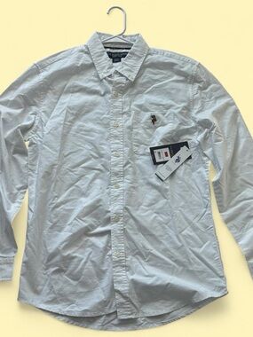 U.S. Polo Assn. Men's White Long-Sleeve Button-Down Shirt with Chest Pocket